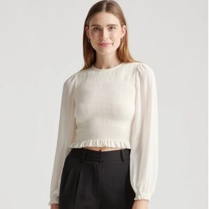Quince Chiffon Cropped Smocked Blouse